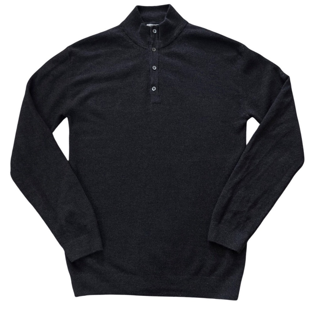 Ledbury Mens XL Charcoal Grey 100% Extrafine Merino Wool Mock Neck Sweater mm20